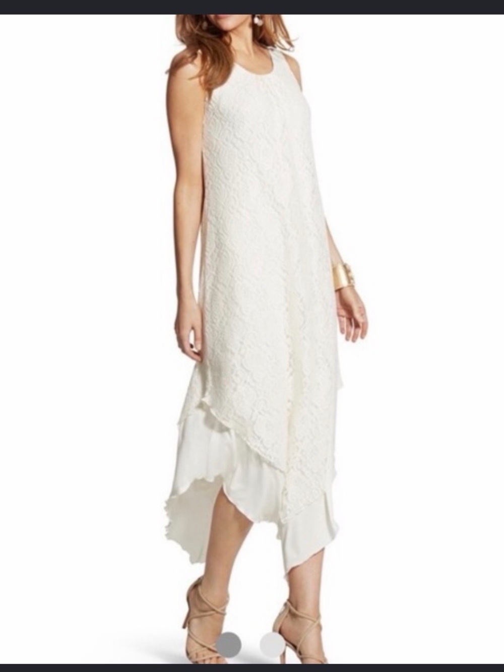 -
Chico's lace ivory
Sleeveless asymmetrical hem
dress size 1= medium